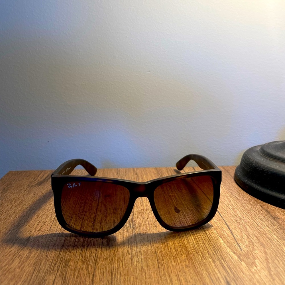 RAY-BAN POLARIZED JUSTIN RB4165-865/T5 TORTOISE BROWN RECTANGLE SUNGLASSES